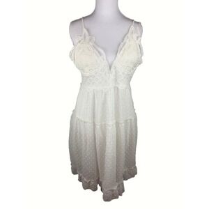 Faded Rose White Lace Swiss Dot Mini Dress XL Boho Cottagecore Coquette Romantic